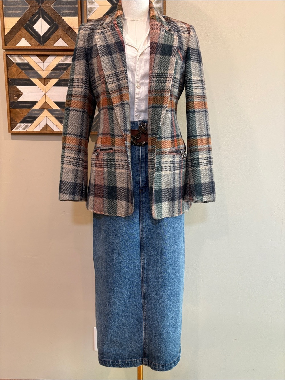 Vintage Plaid Tweed Hunters Run Wool Blazer Jacket size Small